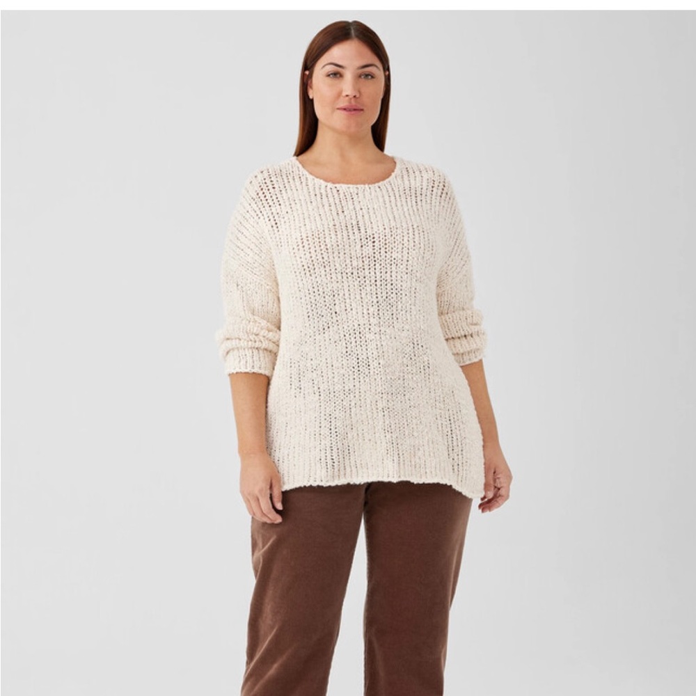 Eileen Fisher Open-Knit Cream Crewneck Sweater